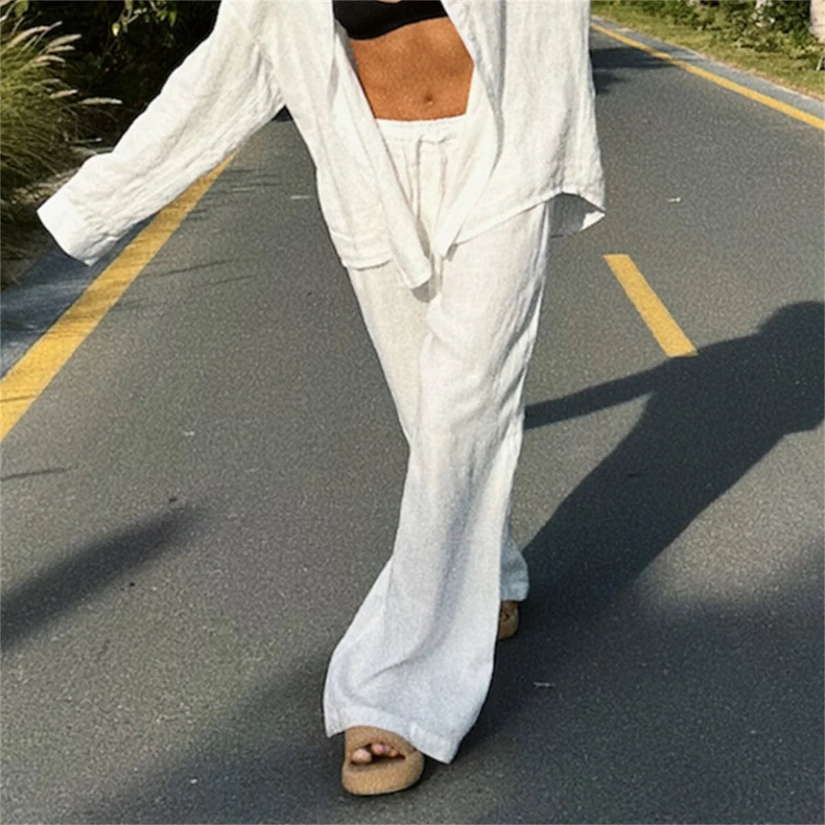 Calça Wide Leg Feminina de Cintura Alta