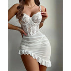Conjunto de Lingerie Feminina com Corset de Renda