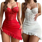 Conjunto de Lingerie Feminina com Corset de Renda