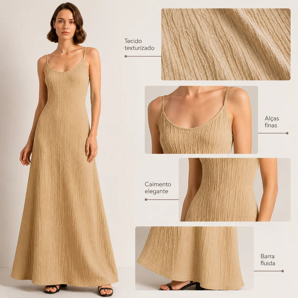Vestido Longo Feminino Elegante com Alças Finas